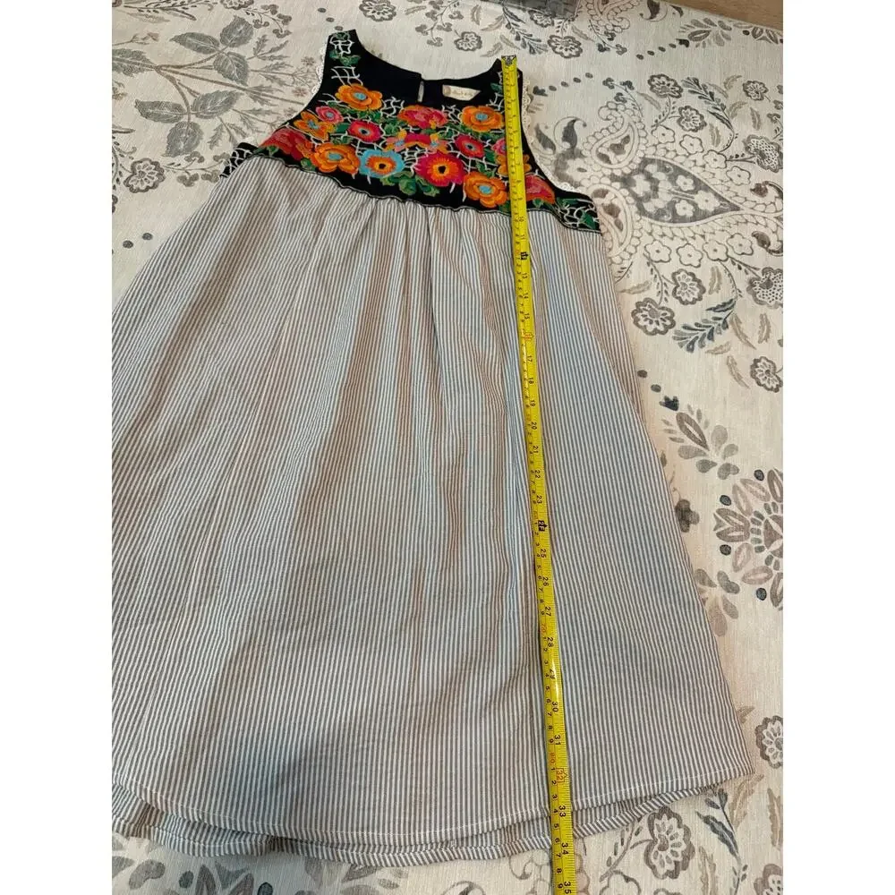 Altar'd State Embroidered Floral Mini Dress Stripe Boho Cottagecore Size Medium